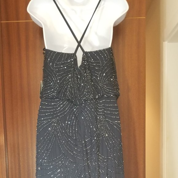 NWT Adrianna Papell navy blue beaded gown sz 14 - Picture 2 of 4